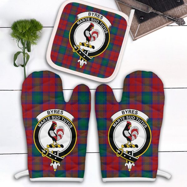 Byres Tartan Crest Oven Mitt And Pot Holder (2 Oven Mitts + 1 Pot Holder) Hot on Sale