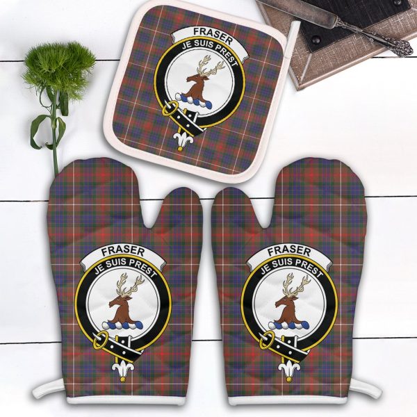 Fraser Hunting Modern Tartan Crest Oven Mitt And Pot Holder (2 Oven Mitts + 1 Pot Holder) Discount