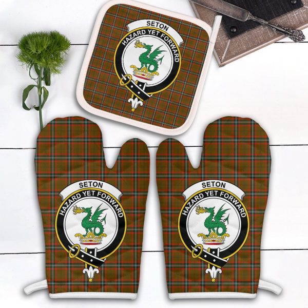 Seton Hunting Modern Tartan Crest Oven Mitt And Pot Holder (2 Oven Mitts + 1 Pot Holder) Cheap