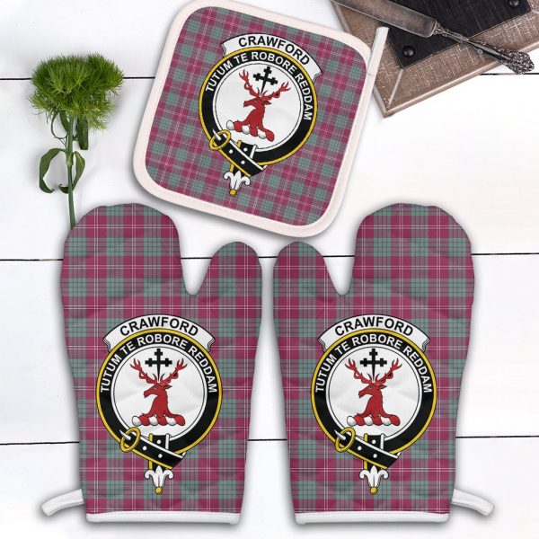 Crawford Ancient Tartan Crest Oven Mitt And Pot Holder (2 Oven Mitts + 1 Pot Holder) Supply