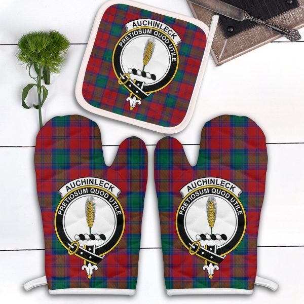 Auchinleck Tartan Crest Oven Mitt And Pot Holder (2 Oven Mitts + 1 Pot Holder) Discount