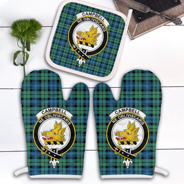 Campbell Ancient 01 Tartan Crest Oven Mitt And Pot Holder (2 Oven Mitts + 1 Pot Holder) Online Hot Sale