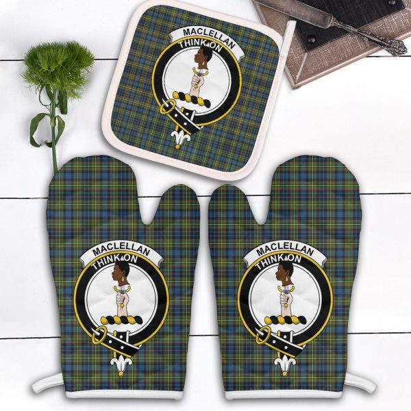 MacLellan Ancient Tartan Crest Oven Mitt And Pot Holder (2 Oven Mitts + 1 Pot Holder) For Discount