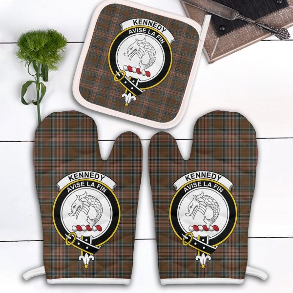 Kennedy Weathered Tartan Crest Oven Mitt And Pot Holder (2 Oven Mitts + 1 Pot Holder) Cheap