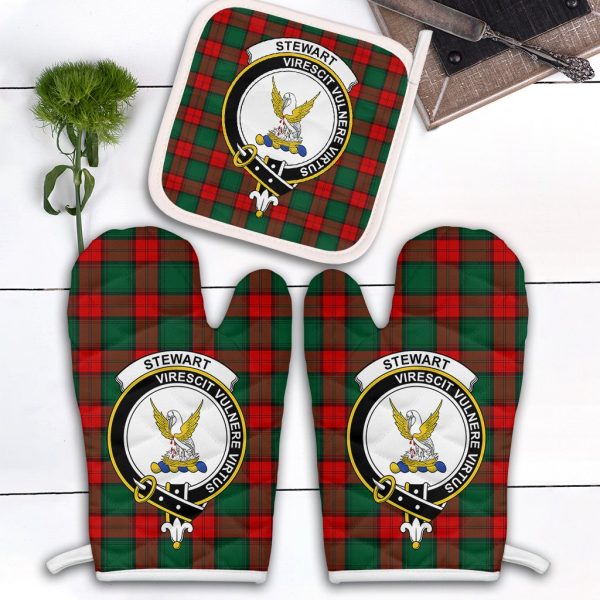 Stewart Atholl Modern Tartan Crest Oven Mitt And Pot Holder (2 Oven Mitts + 1 Pot Holder) Supply