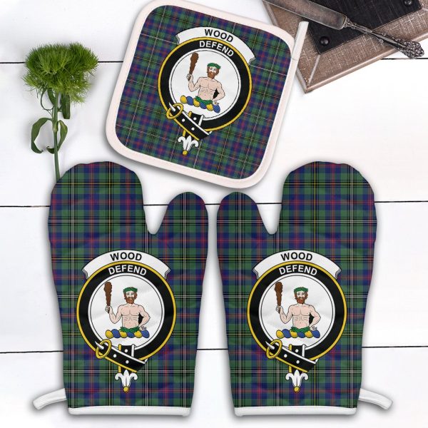 Wood Modern Tartan Crest Oven Mitt And Pot Holder (2 Oven Mitts + 1 Pot Holder) Online Sale