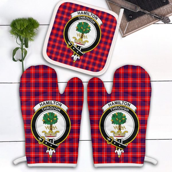 Hamilton Modern Tartan Crest Oven Mitt And Pot Holder (2 Oven Mitts + 1 Pot Holder) Discount