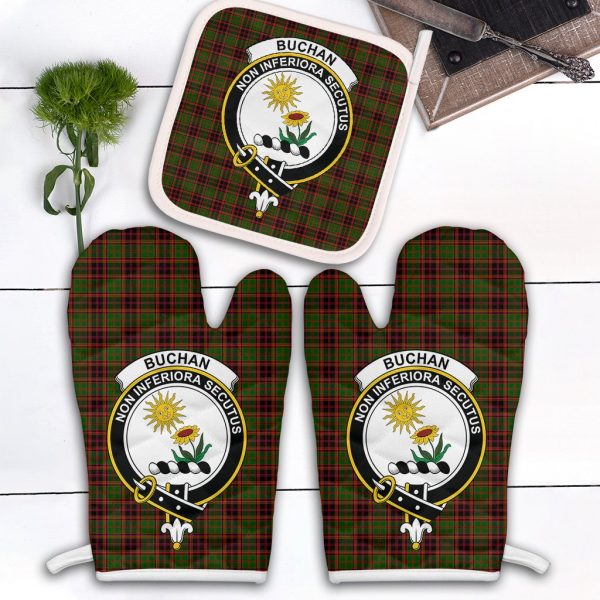 Buchan Modern Tartan Crest Oven Mitt And Pot Holder (2 Oven Mitts + 1 Pot Holder) For Discount