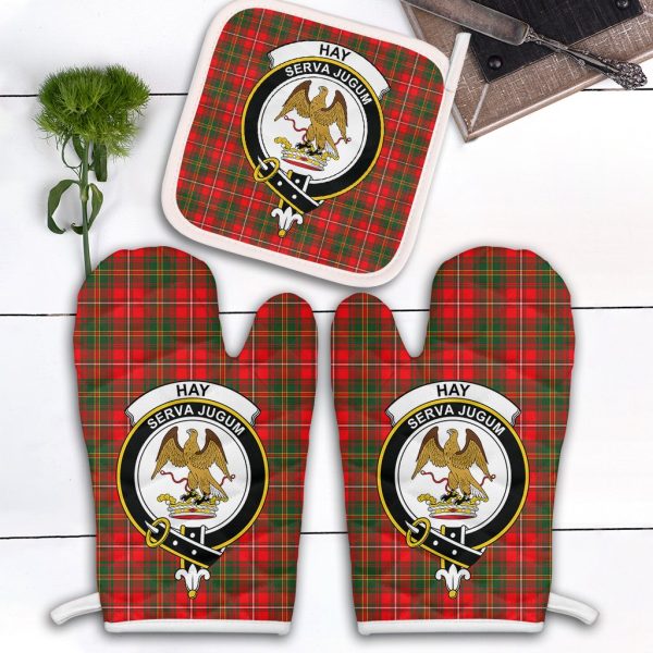 Hay Modern Tartan Crest Oven Mitt And Pot Holder (2 Oven Mitts + 1 Pot Holder) For Sale