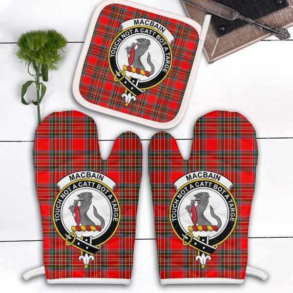 Macbain Tartan Crest Oven Mitt And Pot Holder (2 Oven Mitts + 1 Pot Holder) For Cheap