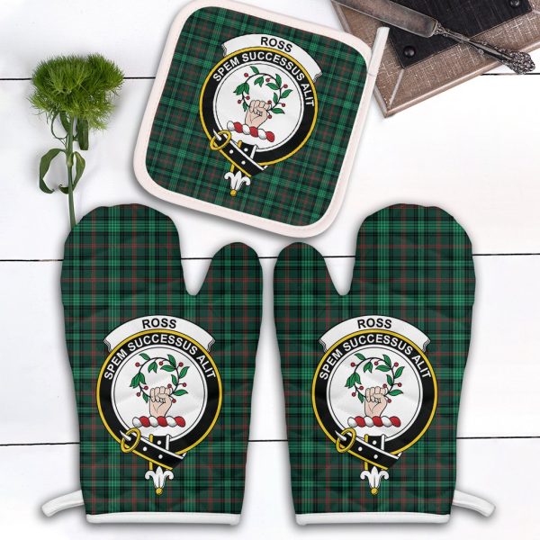 Ross Hunting Modern Tartan Crest Oven Mitt And Pot Holder (2 Oven Mitts + 1 Pot Holder) Cheap
