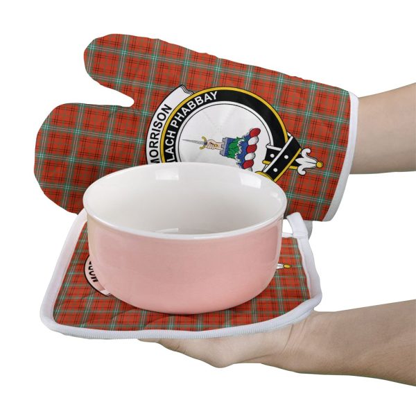 Morrison Red Ancient Tartan Crest Oven Mitt And Pot Holder (2 Oven Mitts + 1 Pot Holder) Fashion - Image 2