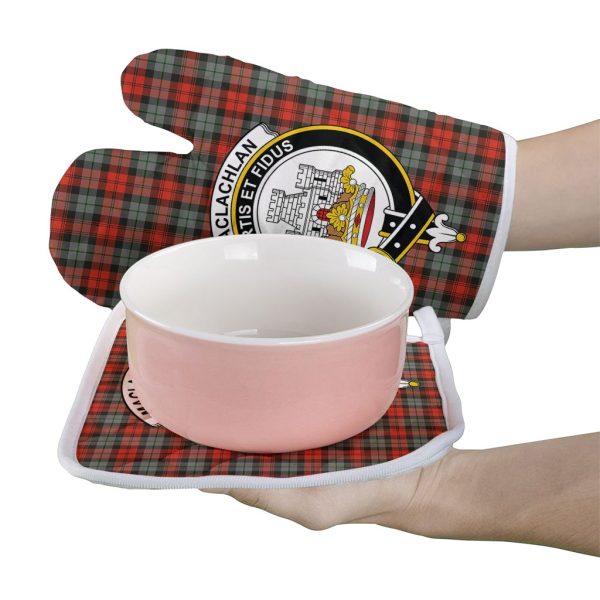 MacLachlan Weathered Tartan Crest Oven Mitt And Pot Holder (2 Oven Mitts + 1 Pot Holder) For Sale - Image 2