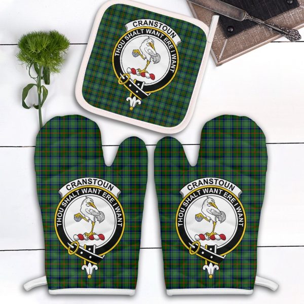 Cranstoun Tartan Crest Oven Mitt And Pot Holder (2 Oven Mitts + 1 Pot Holder) Online now
