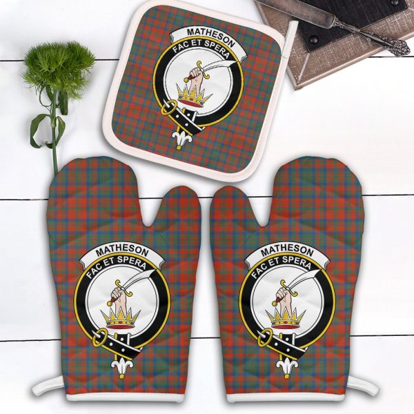 Matheson Ancient Tartan Crest Oven Mitt And Pot Holder (2 Oven Mitts + 1 Pot Holder) Hot on Sale