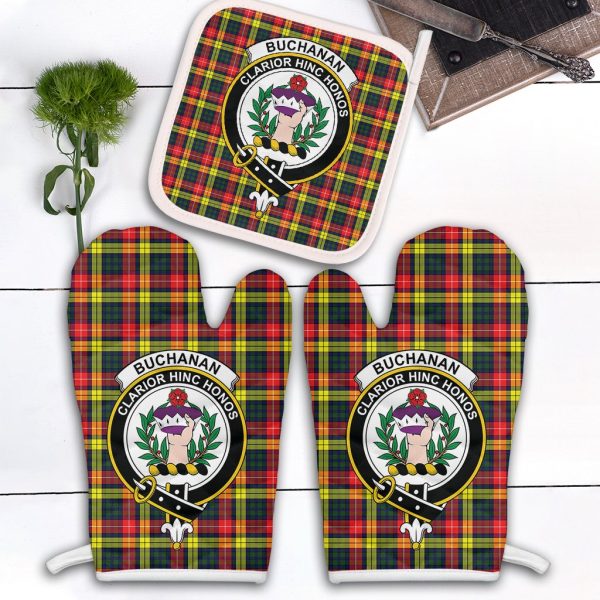 Buchanan Modern Tartan Crest Oven Mitt And Pot Holder (2 Oven Mitts + 1 Pot Holder) Discount