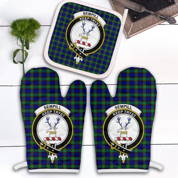 Sempill Modern Tartan Crest Oven Mitt And Pot Holder (2 Oven Mitts + 1 Pot Holder) Fashion