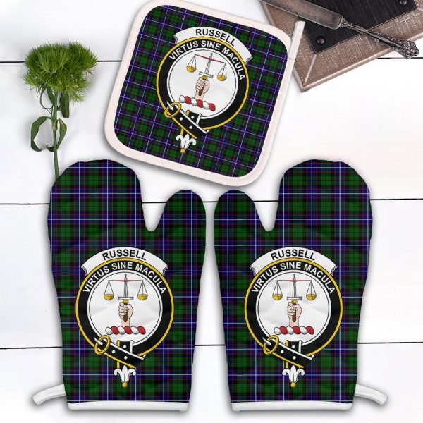 Russell Modern Tartan Crest Oven Mitt And Pot Holder (2 Oven Mitts + 1 Pot Holder) on Sale
