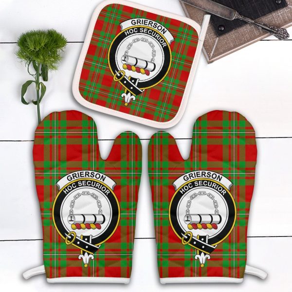 Grierson Tartan Crest Oven Mitt And Pot Holder (2 Oven Mitts + 1 Pot Holder) Cheap
