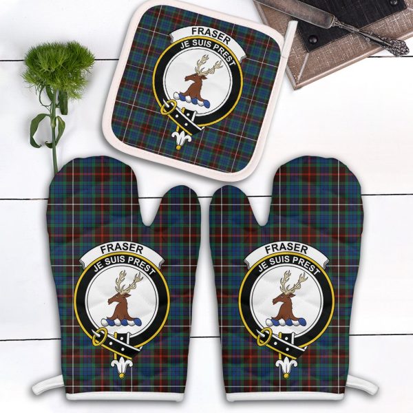 Fraser Hunting Ancient Tartan Crest Oven Mitt And Pot Holder (2 Oven Mitts + 1 Pot Holder) For Discount