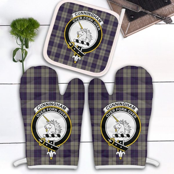 Cunningham Dress Blue Dancers Tartan Crest Oven Mitt And Pot Holder (2 Oven Mitts + 1 Pot Holder) For Discount
