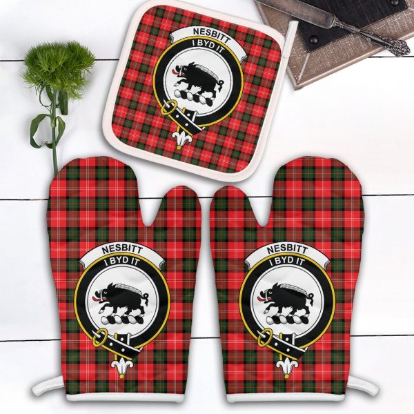 Nesbitt Modern Tartan Crest Oven Mitt And Pot Holder (2 Oven Mitts + 1 Pot Holder) Discount