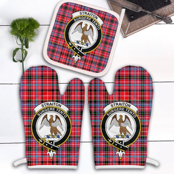 Straiton Tartan Crest Oven Mitt And Pot Holder (2 Oven Mitts + 1 Pot Holder) Online