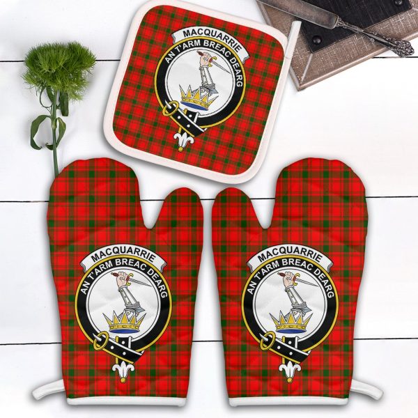 MacQuarrie Modern Tartan Crest Oven Mitt And Pot Holder (2 Oven Mitts + 1 Pot Holder) Fashion