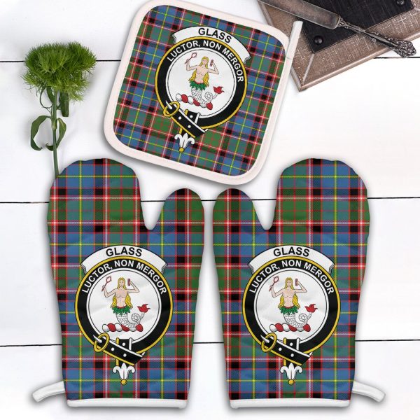 Glass Tartan Crest Oven Mitt And Pot Holder (2 Oven Mitts + 1 Pot Holder) For Cheap