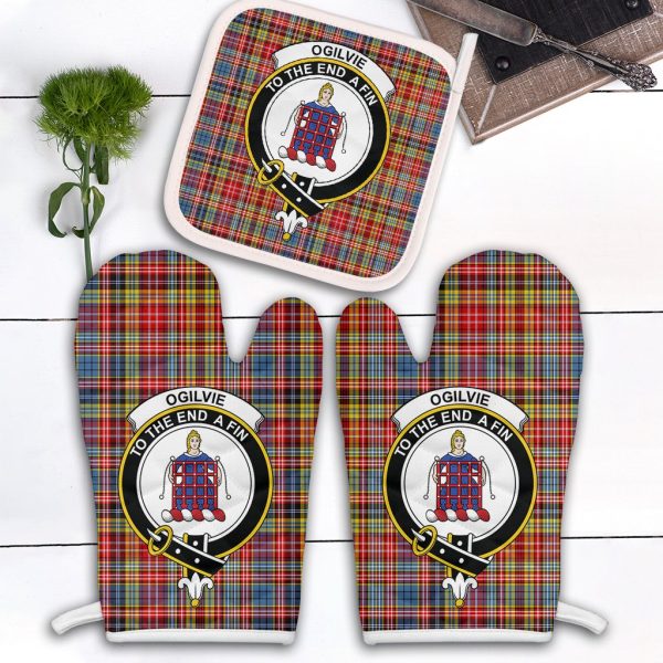 Ogilvie Of Airlie Ancient Tartan Crest Oven Mitt And Pot Holder (2 Oven Mitts + 1 Pot Holder) Sale