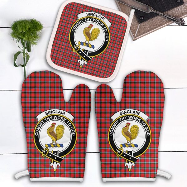 Sinclair Modern Tartan Crest Oven Mitt And Pot Holder (2 Oven Mitts + 1 Pot Holder) Online Sale