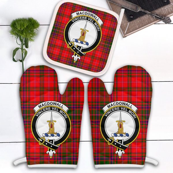 MacDowall Tartan Crest Oven Mitt And Pot Holder (2 Oven Mitts + 1 Pot Holder) Online Sale