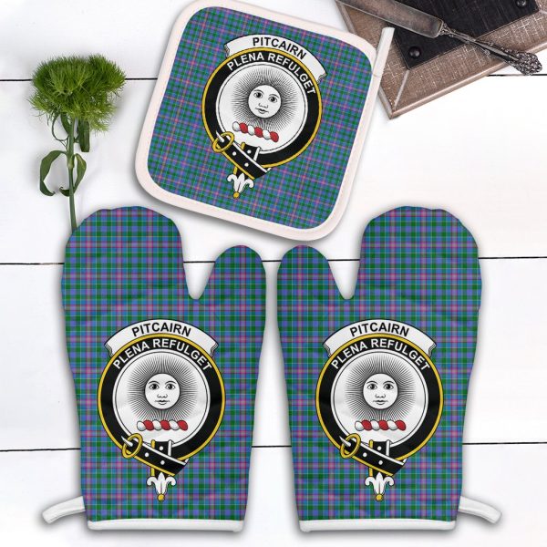 Pitcairn Hunting Tartan Crest Oven Mitt And Pot Holder (2 Oven Mitts + 1 Pot Holder) Discount