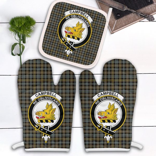 Campbell Argyll Weathered Tartan Crest Oven Mitt And Pot Holder (2 Oven Mitts + 1 Pot Holder) Online Hot Sale
