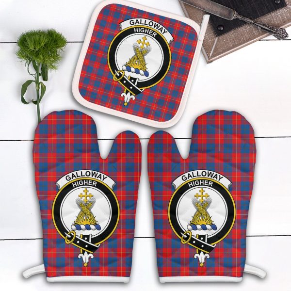 Galloway Red Tartan Crest Oven Mitt And Pot Holder (2 Oven Mitts + 1 Pot Holder) Online now