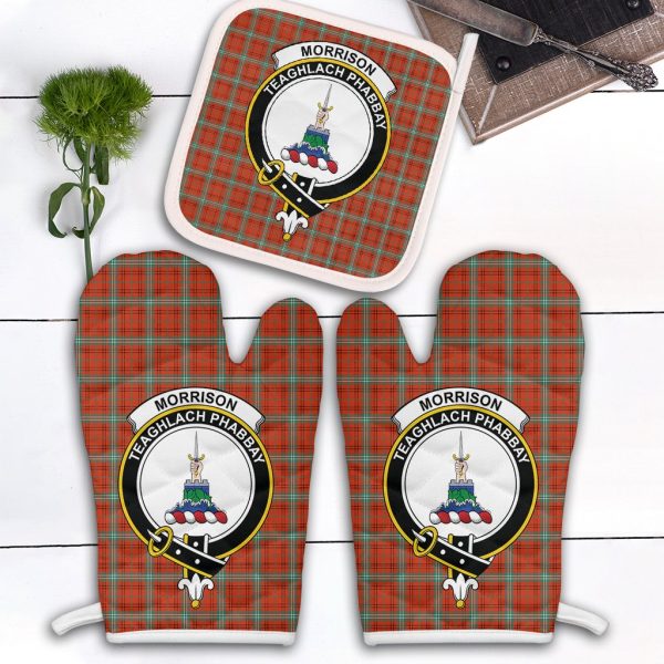 Morrison Red Ancient Tartan Crest Oven Mitt And Pot Holder (2 Oven Mitts + 1 Pot Holder) Fashion