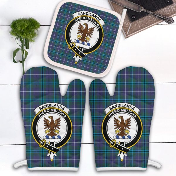 Sandilands Tartan Crest Oven Mitt And Pot Holder (2 Oven Mitts + 1 Pot Holder) For Discount