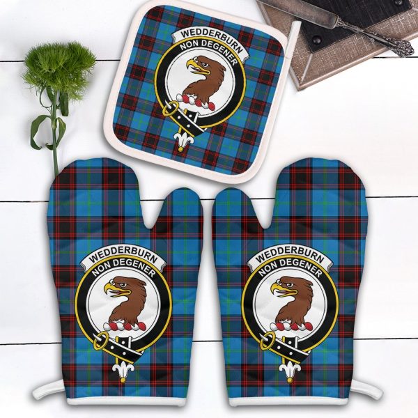 Wedderburn Tartan Crest Oven Mitt And Pot Holder (2 Oven Mitts + 1 Pot Holder) For Cheap
