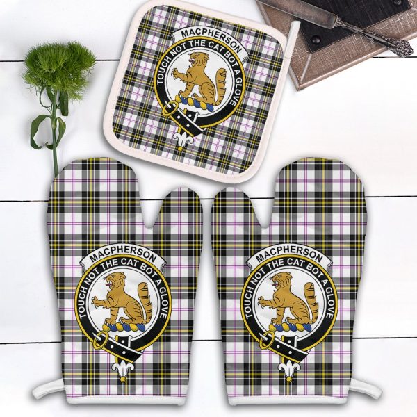 MacPherson Dress Modern Tartan Crest Oven Mitt And Pot Holder (2 Oven Mitts + 1 Pot Holder) on Sale