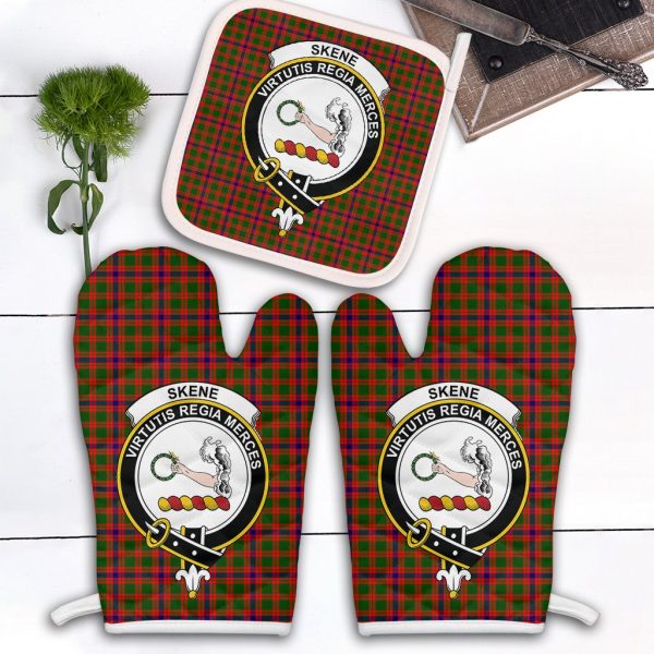 Skene Modern Tartan Crest Oven Mitt And Pot Holder (2 Oven Mitts + 1 Pot Holder) Hot on Sale