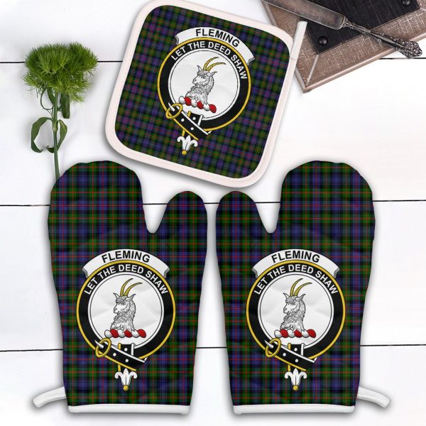 Fleming Tartan Crest Oven Mitt And Pot Holder (2 Oven Mitts + 1 Pot Holder) Online Sale