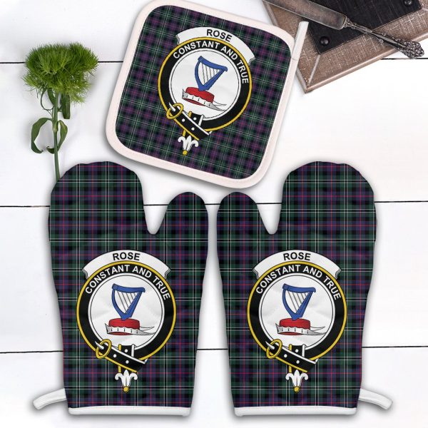 Rose Hunting Modern Tartan Crest Oven Mitt And Pot Holder (2 Oven Mitts + 1 Pot Holder) Online now