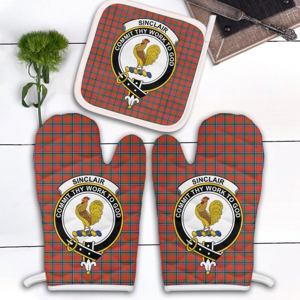 Sinclair Ancient Tartan Crest Oven Mitt And Pot Holder (2 Oven Mitts + 1 Pot Holder) Hot on Sale