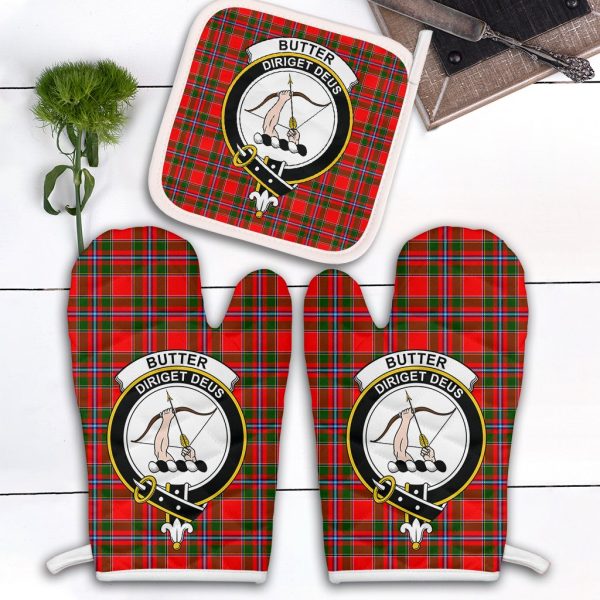 Butter Tartan Crest Oven Mitt And Pot Holder (2 Oven Mitts + 1 Pot Holder) Supply