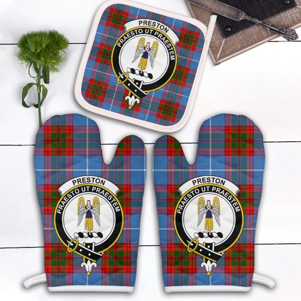 Preston Tartan Crest Oven Mitt And Pot Holder (2 Oven Mitts + 1 Pot Holder) For Discount