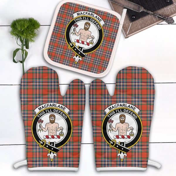 MacFarlane Ancient Tartan Crest Oven Mitt And Pot Holder (2 Oven Mitts + 1 Pot Holder) Online Sale