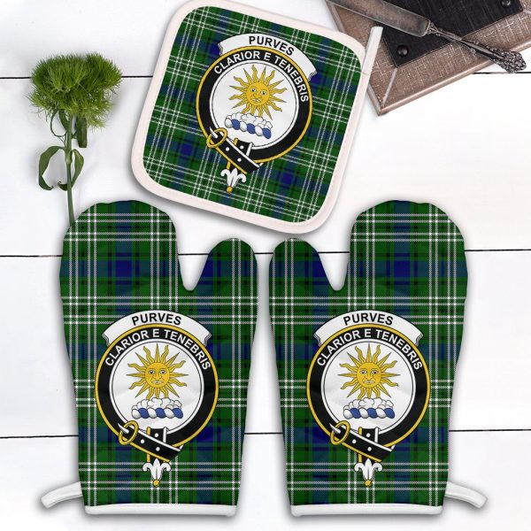 Purves Tartan Crest Oven Mitt And Pot Holder (2 Oven Mitts + 1 Pot Holder) Fashion