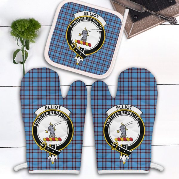 Elliot Ancient Tartan Crest Oven Mitt And Pot Holder (2 Oven Mitts + 1 Pot Holder) For Sale