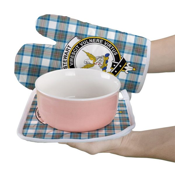 Stewart Muted Blue Tartan Crest Oven Mitt And Pot Holder (2 Oven Mitts + 1 Pot Holder) Sale - Image 2