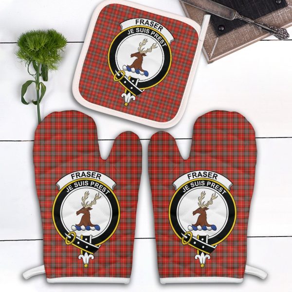 Fraser Weathered Tartan Crest Oven Mitt And Pot Holder (2 Oven Mitts + 1 Pot Holder) Discount